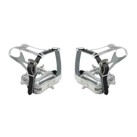 M-WAVE Steel Toe Clip With Black Leather Straps 31314142SET